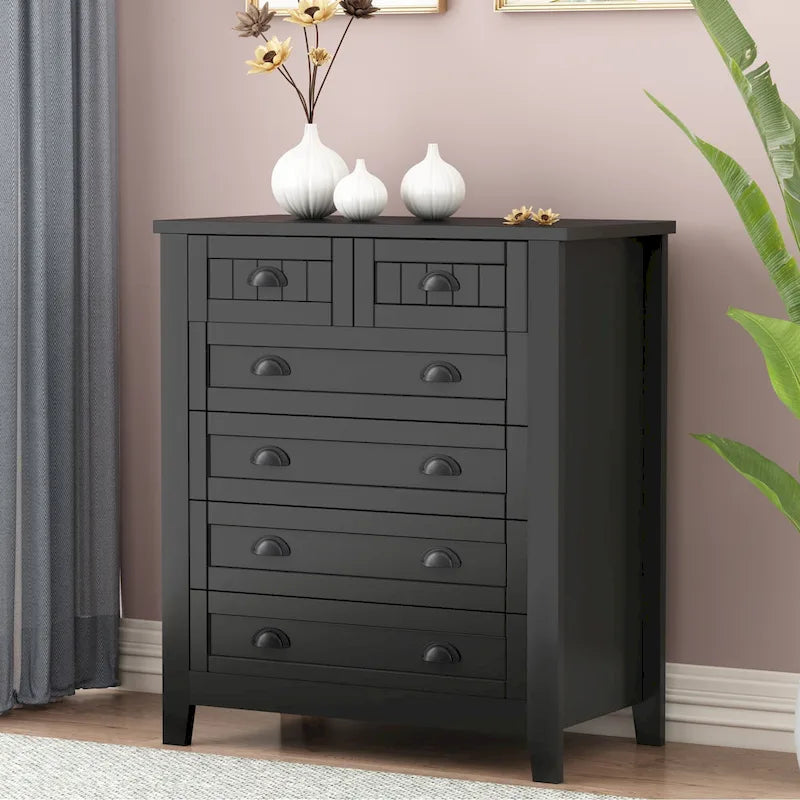Meuble d'appoint moderne noir en bois massif avec poignées coquilles style rétro