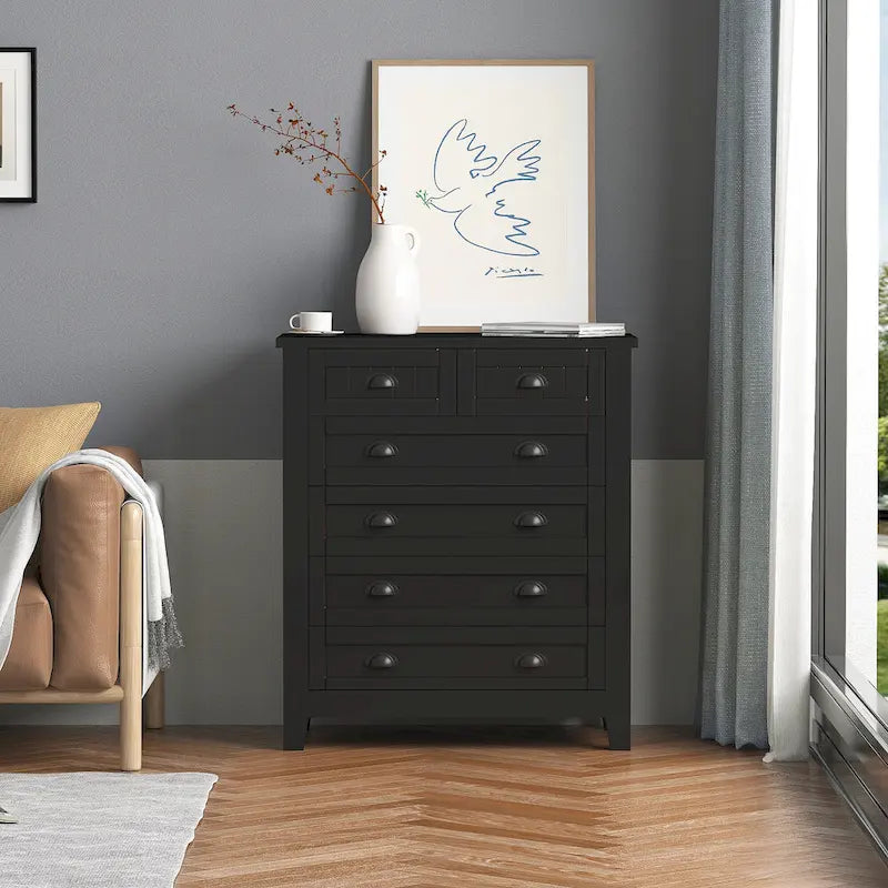 Meuble d'appoint moderne noir en bois massif avec poignées coquilles style rétro