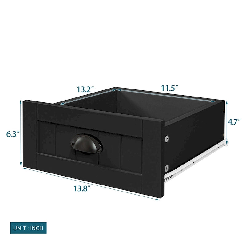 Meuble d'appoint moderne noir en bois massif avec poignées coquilles style rétro