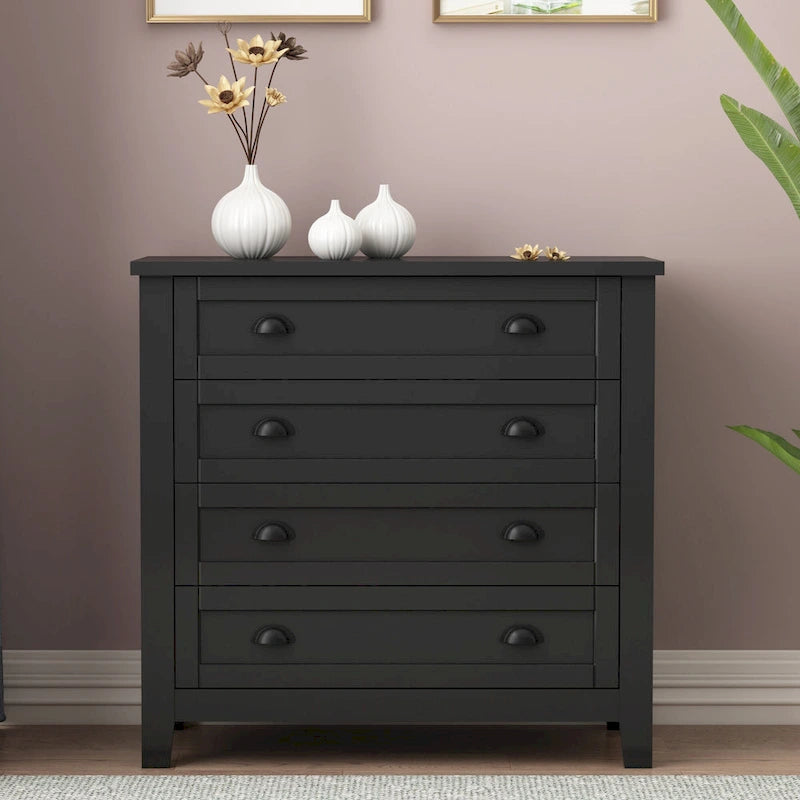 Meuble d'appoint moderne noir en bois massif avec poignées coquilles style rétro