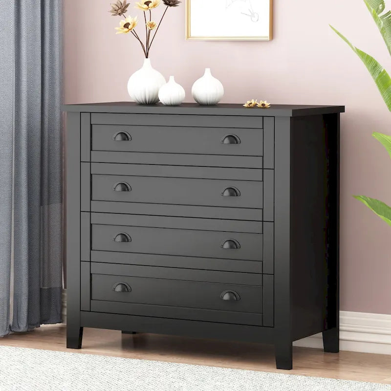 Meuble d'appoint moderne noir en bois massif avec poignées coquilles style rétro