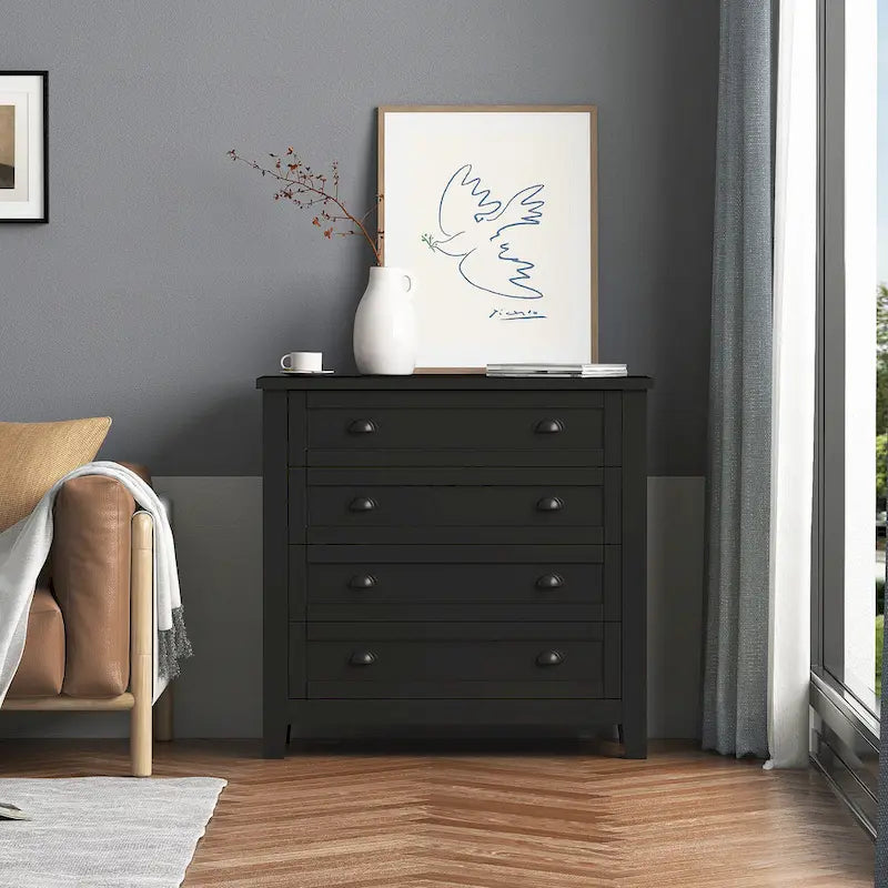 Meuble d'appoint moderne noir en bois massif avec poignées coquilles style rétro