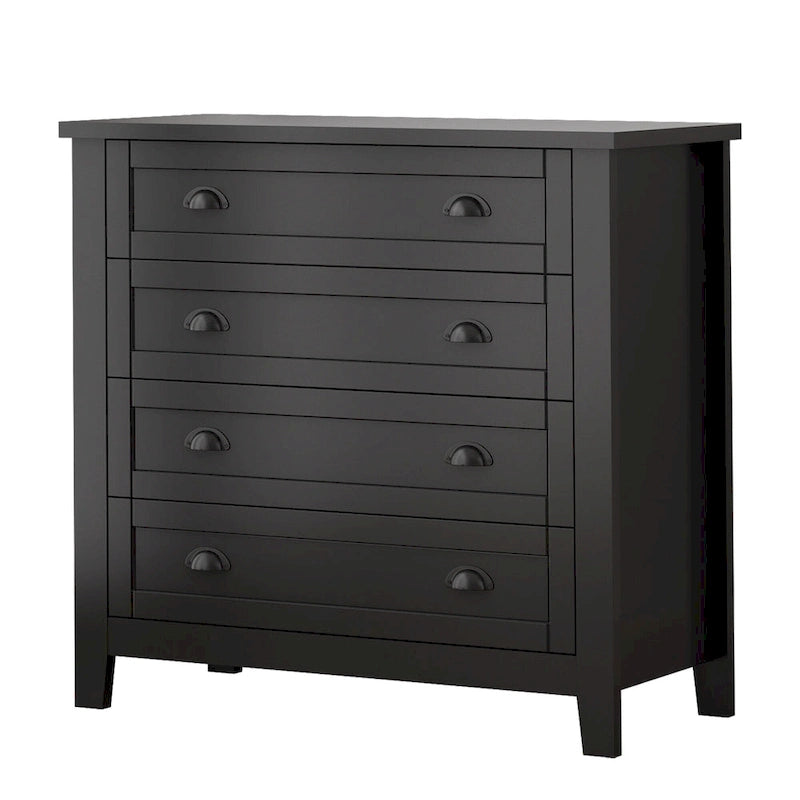 Meuble d'appoint moderne noir en bois massif avec poignées coquilles style rétro