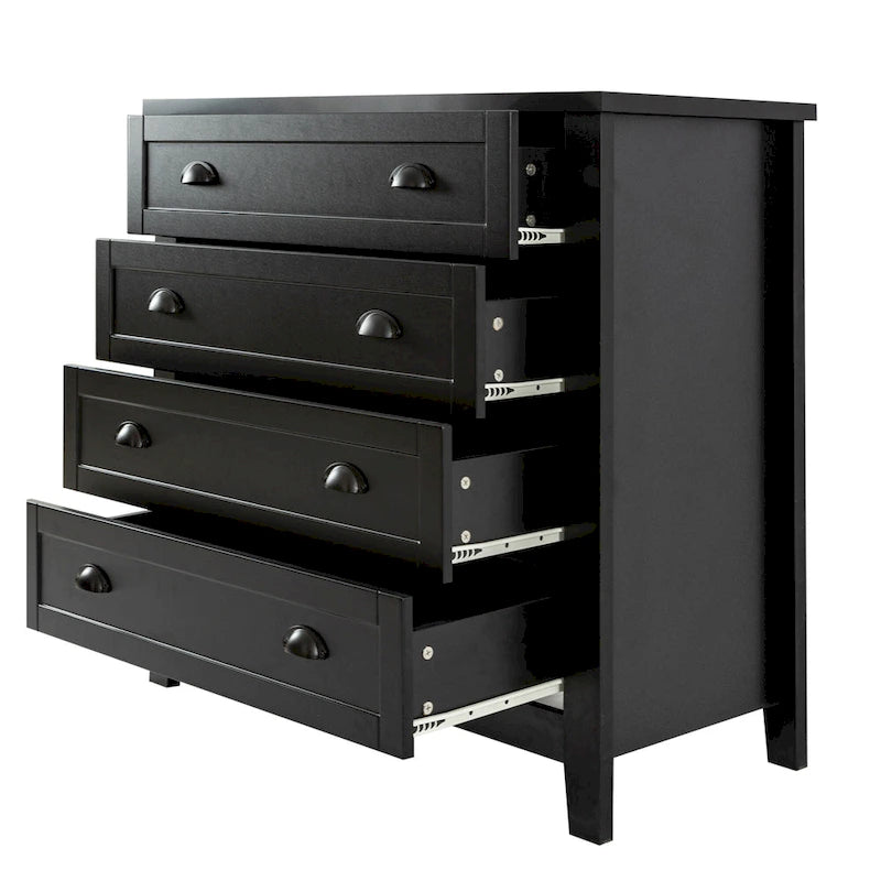 Meuble d'appoint moderne noir en bois massif avec poignées coquilles style rétro