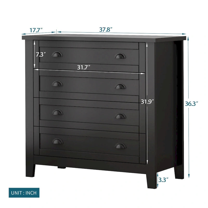 Meuble d'appoint moderne noir en bois massif avec poignées coquilles style rétro