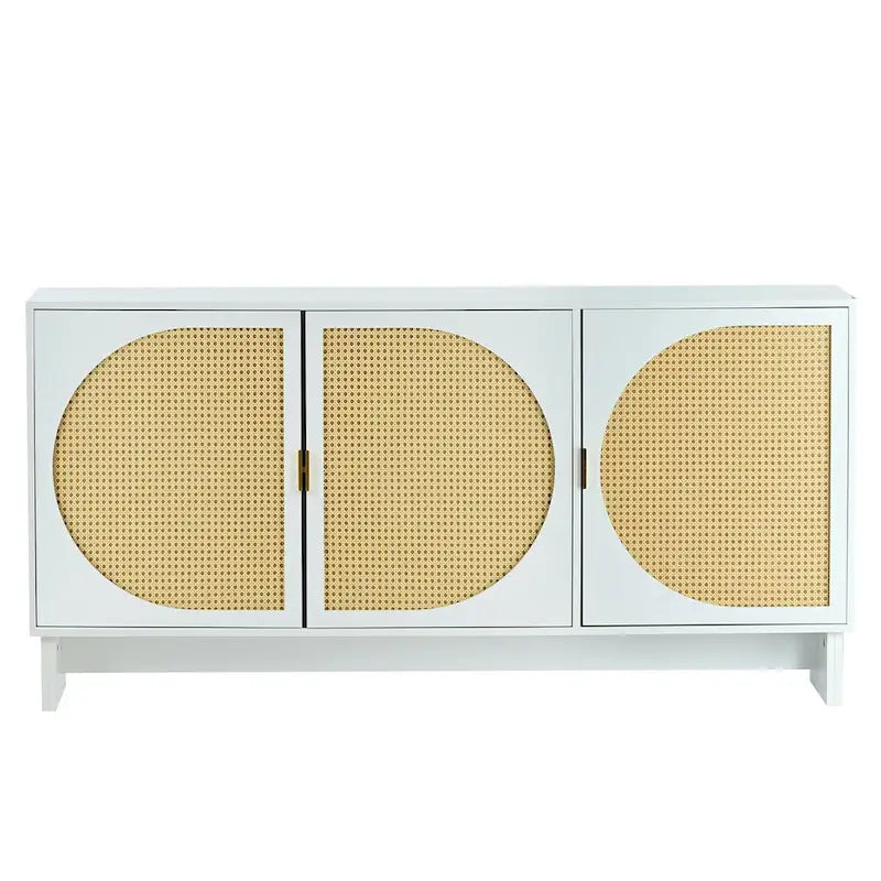Meuble de rangement avec portes en rotin et étagères réglables