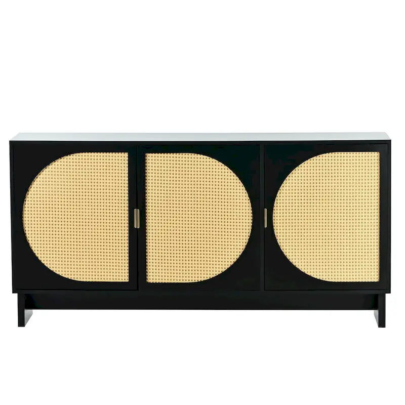 Meuble de rangement avec portes en rotin et étagères réglables