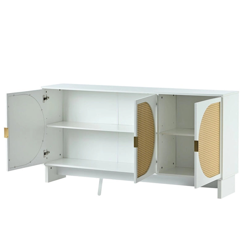 Meuble de rangement avec portes en rotin et étagères réglables