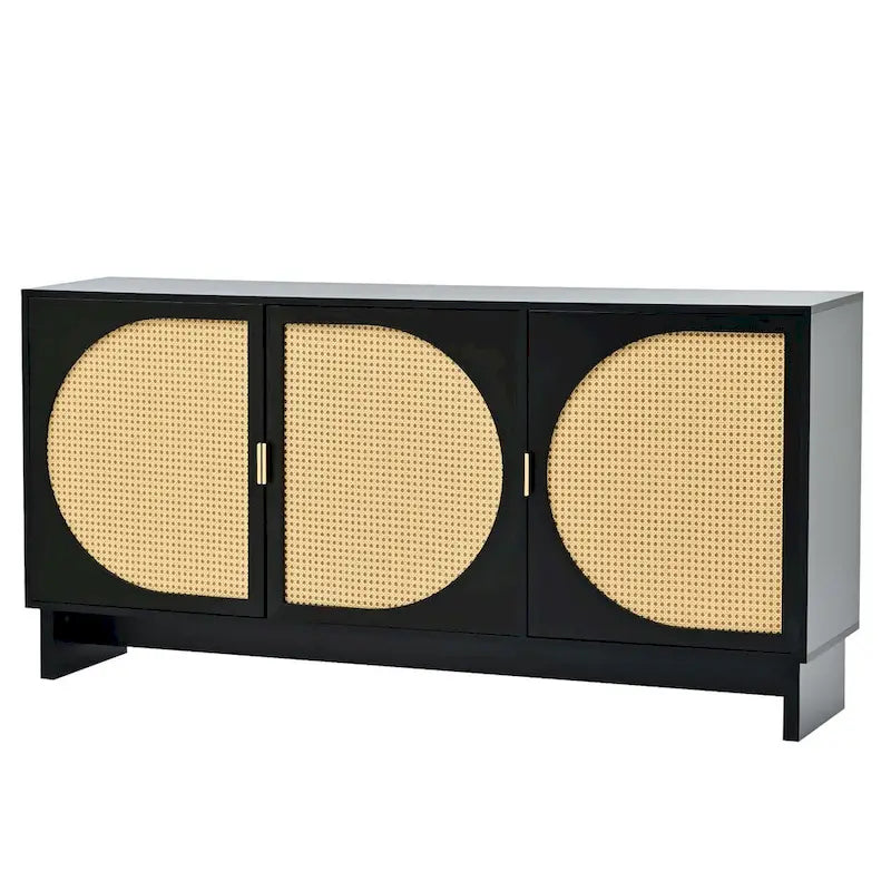 Meuble de rangement avec portes en rotin et étagères réglables