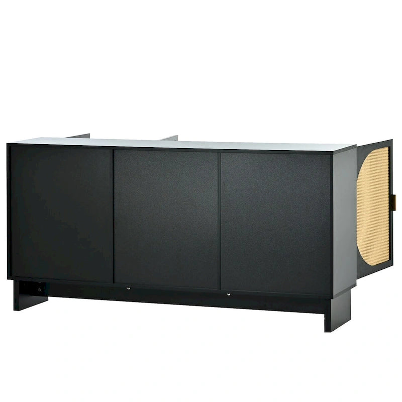 Meuble de rangement avec portes en rotin et étagères réglables