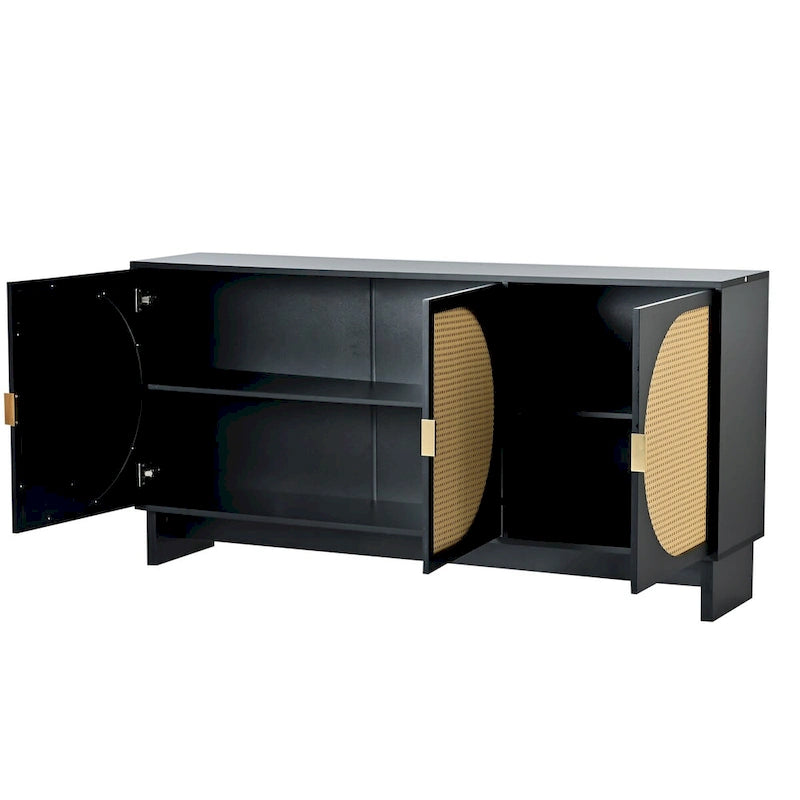 Meuble de rangement avec portes en rotin et étagères réglables