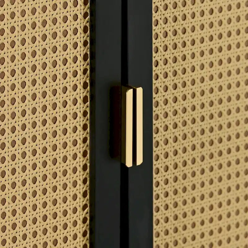 Meuble de rangement avec portes en rotin et étagères réglables