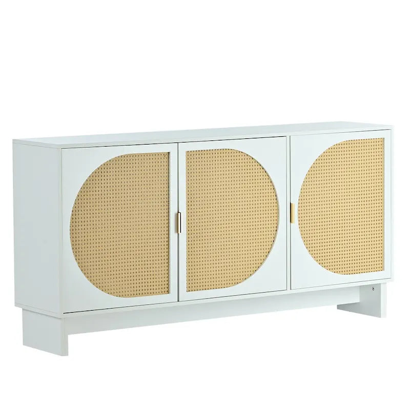 Meuble de rangement avec portes en rotin et étagères réglables