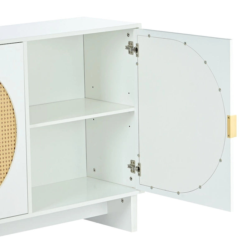 Meuble de rangement avec portes en rotin et étagères réglables