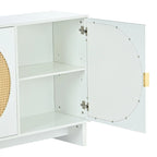 Meuble de rangement avec portes en rotin et étagères réglables