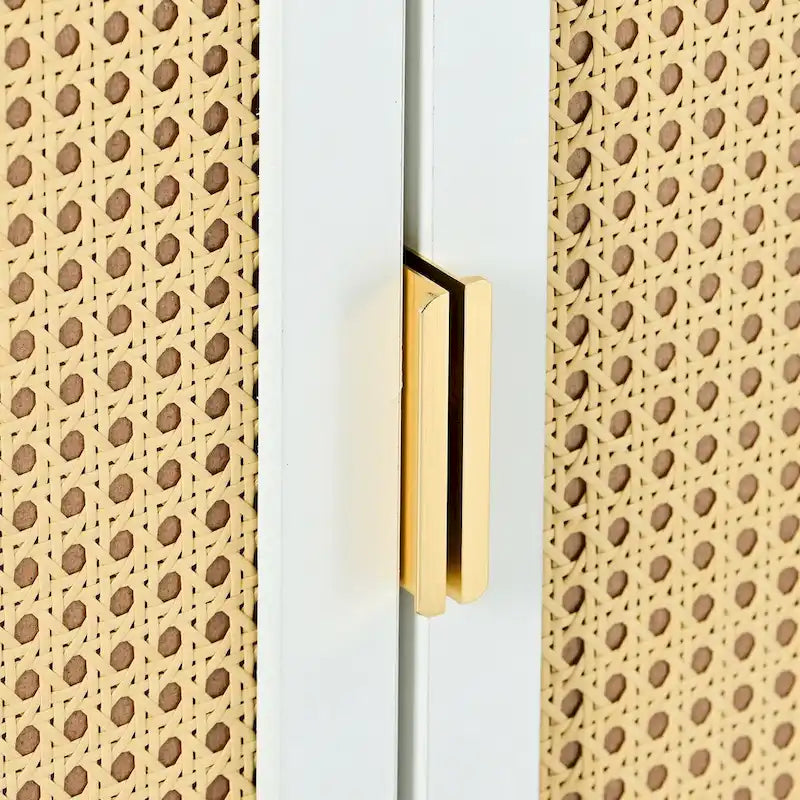 Meuble de rangement avec portes en rotin et étagères réglables