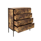 Commode à 4 tiroirs, Armoire de rangement en bois marron pour vêtements