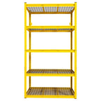 Étagère métallique jaune à 5 niveaux réglables, idéale pour rangement robuste de garage