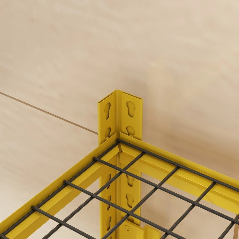 Étagère métallique jaune à 5 niveaux réglables, idéale pour rangement robuste de garage
