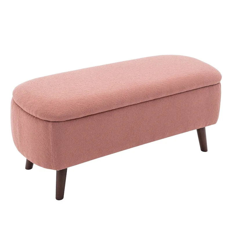 Banc de rangement en tissu de velours avec pieds en hévéa