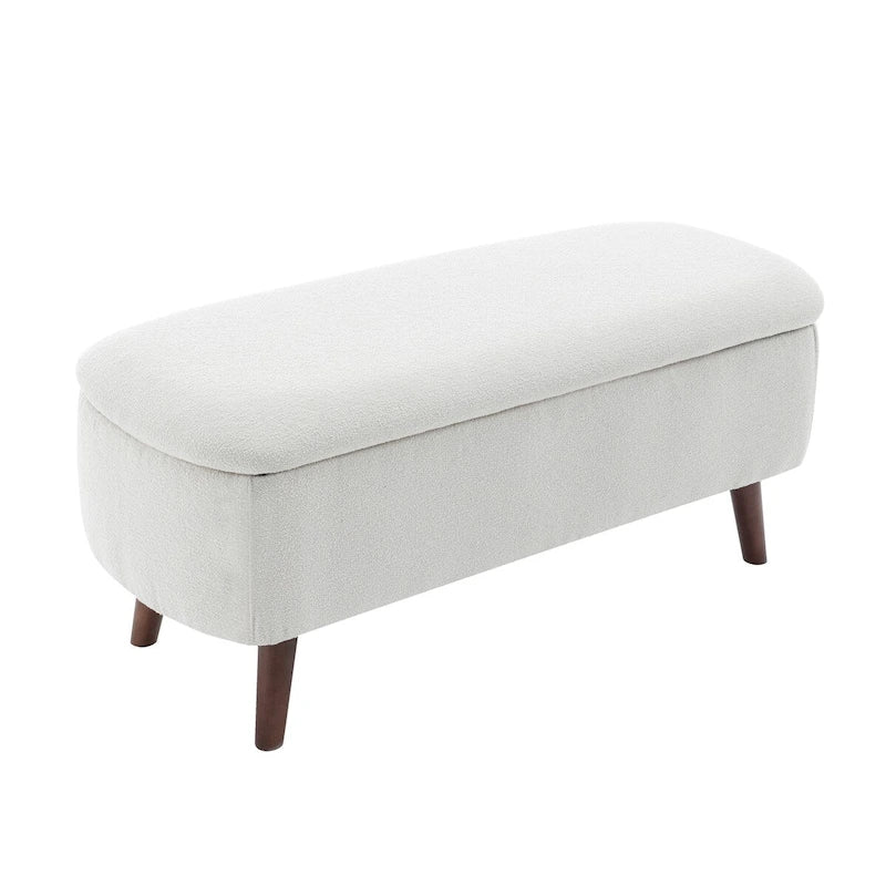 Banc de rangement en tissu de velours avec pieds en hévéa