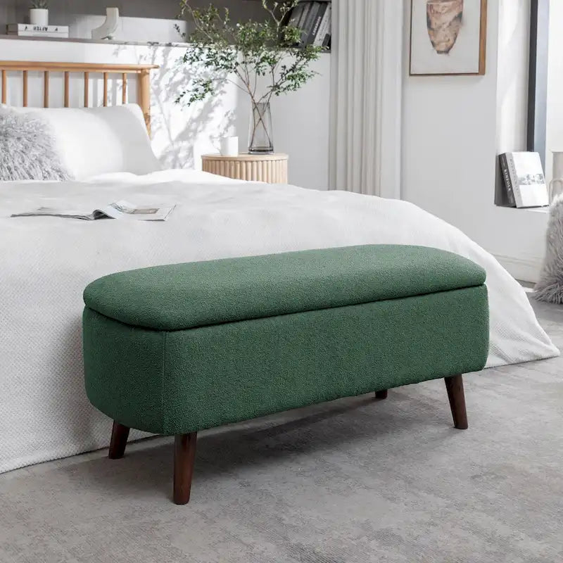 Porthos Home Celia Boucle Fabric Storage Bench with Rubberwood Legs