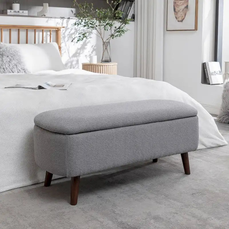 Banc de rangement en tissu de velours avec pieds en hévéa