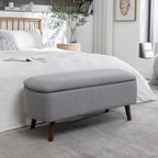 Banc de rangement en tissu de velours avec pieds en hévéa
