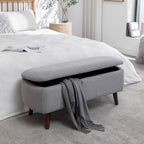 Banc de rangement en tissu de velours avec pieds en hévéa