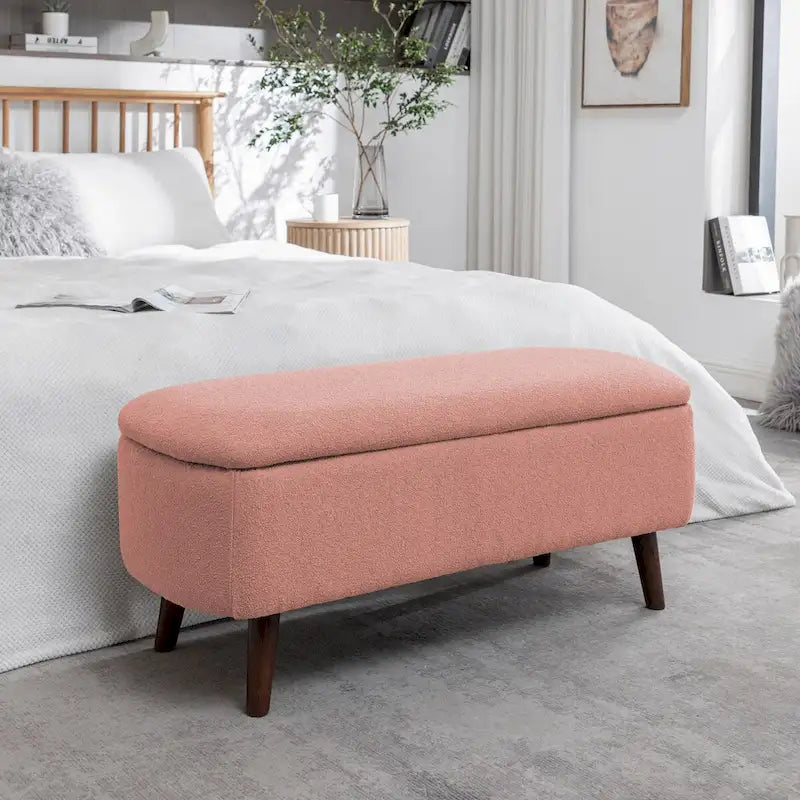 Banc de rangement en tissu de velours avec pieds en hévéa
