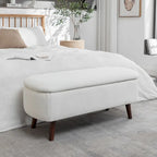 Banc de rangement en tissu de velours avec pieds en hévéa