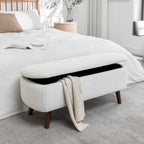 Banc de rangement en tissu de velours avec pieds en hévéa