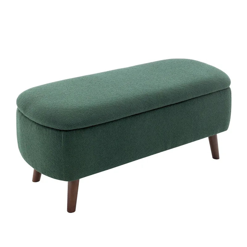 Banc de rangement en tissu de velours avec pieds en hévéa