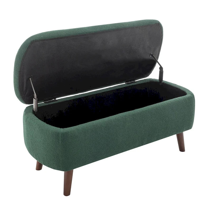 Banc de rangement en tissu de velours avec pieds en hévéa