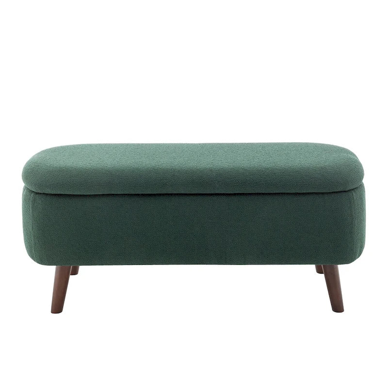 Banc de rangement en tissu de velours avec pieds en hévéa
