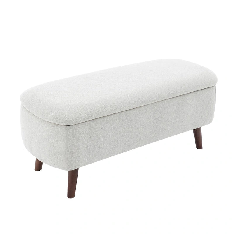 Banc de rangement en tissu de velours avec pieds en hévéa