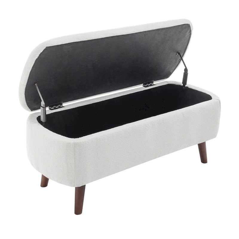 Banc de rangement en tissu de velours avec pieds en hévéa