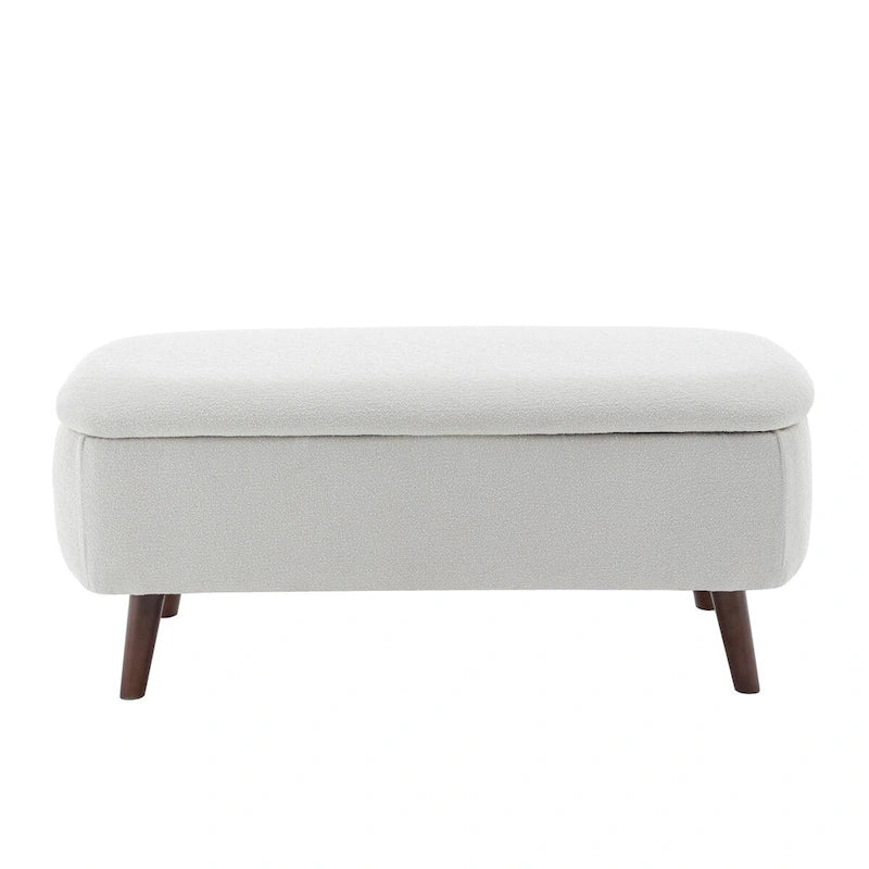 Banc de rangement en tissu de velours avec pieds en hévéa