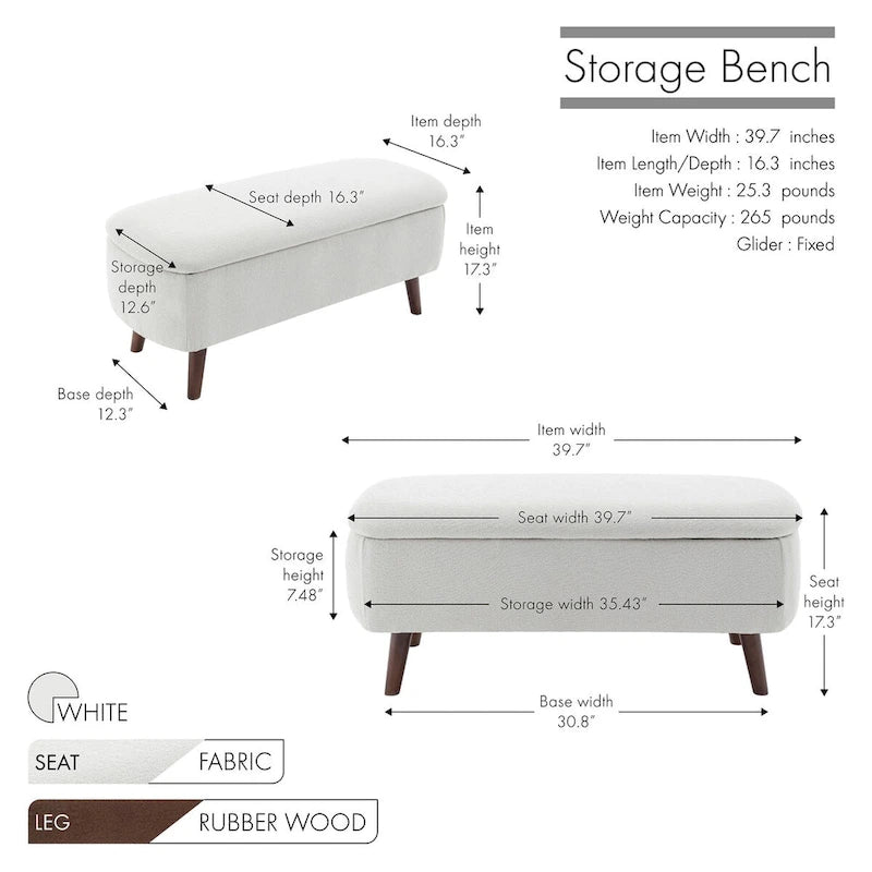 Banc de rangement en tissu de velours avec pieds en hévéa