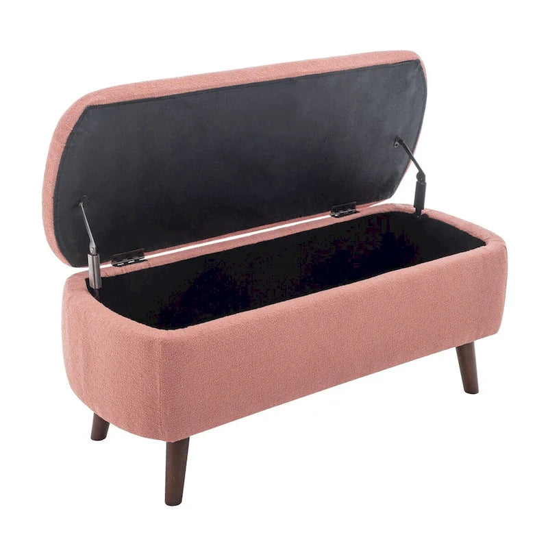 Banc de rangement en tissu de velours avec pieds en hévéa