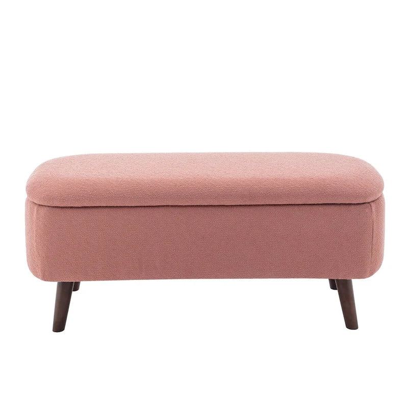 Banc de rangement en tissu de velours avec pieds en hévéa