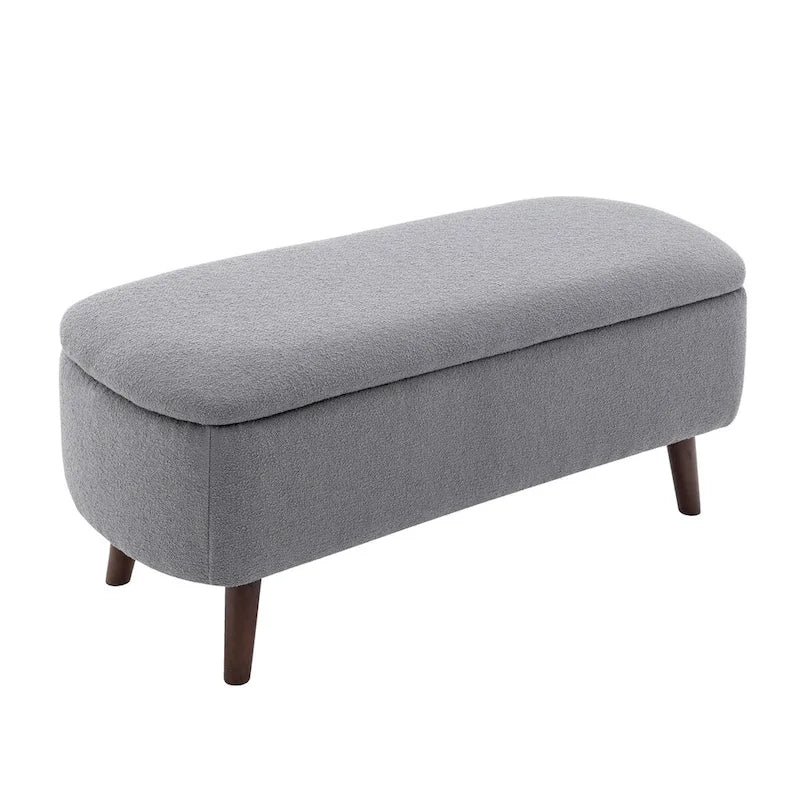 Banc de rangement en tissu de velours avec pieds en hévéa