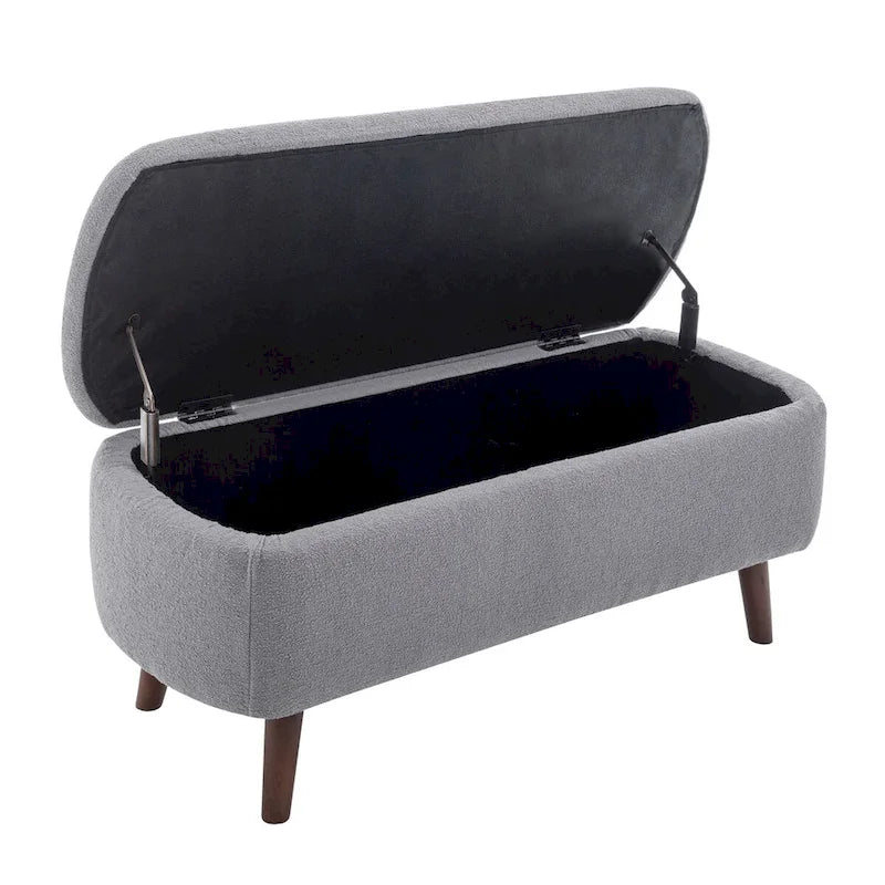 Banc de rangement en tissu de velours avec pieds en hévéa