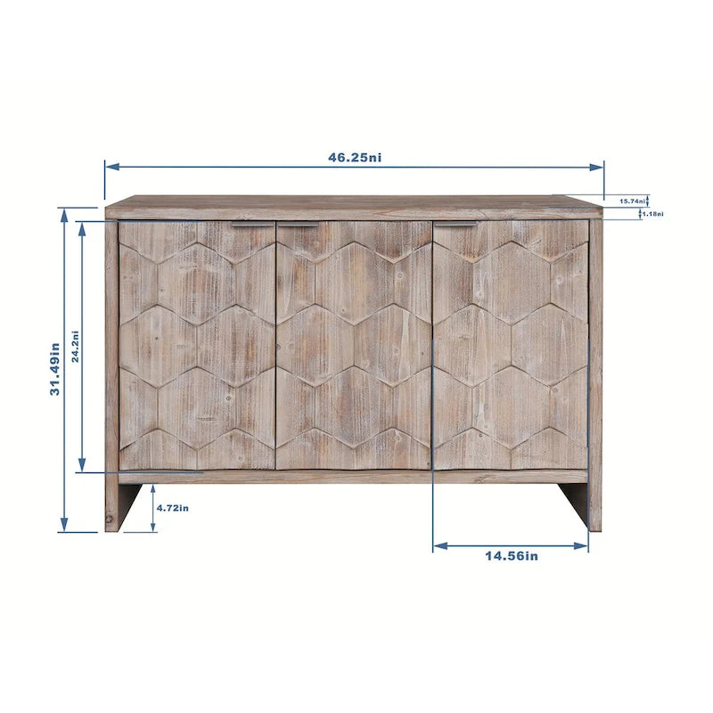 Bahut rustique en bois à 3 portes avec rangement en bois naturel