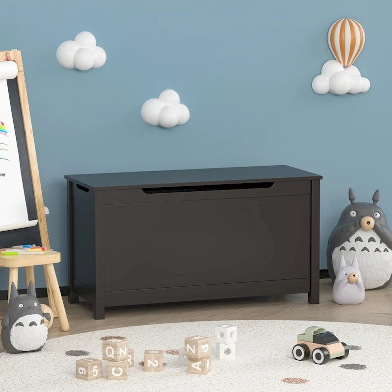 Kids Wooden Toy Box Storage with Safety Hinged Lid for Ages 3+