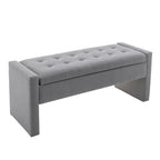 Banc de rangement rectangulaire rembourré en tissu bouclette avec couvercle à charnière