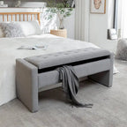 Banc de rangement rectangulaire rembourré en tissu bouclette avec couvercle à charnière