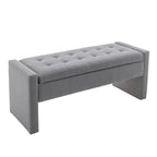 Banc de rangement rectangulaire rembourré en tissu bouclette avec couvercle à charnière