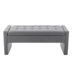 Banc de rangement rectangulaire rembourré en tissu bouclette avec couvercle à charnière