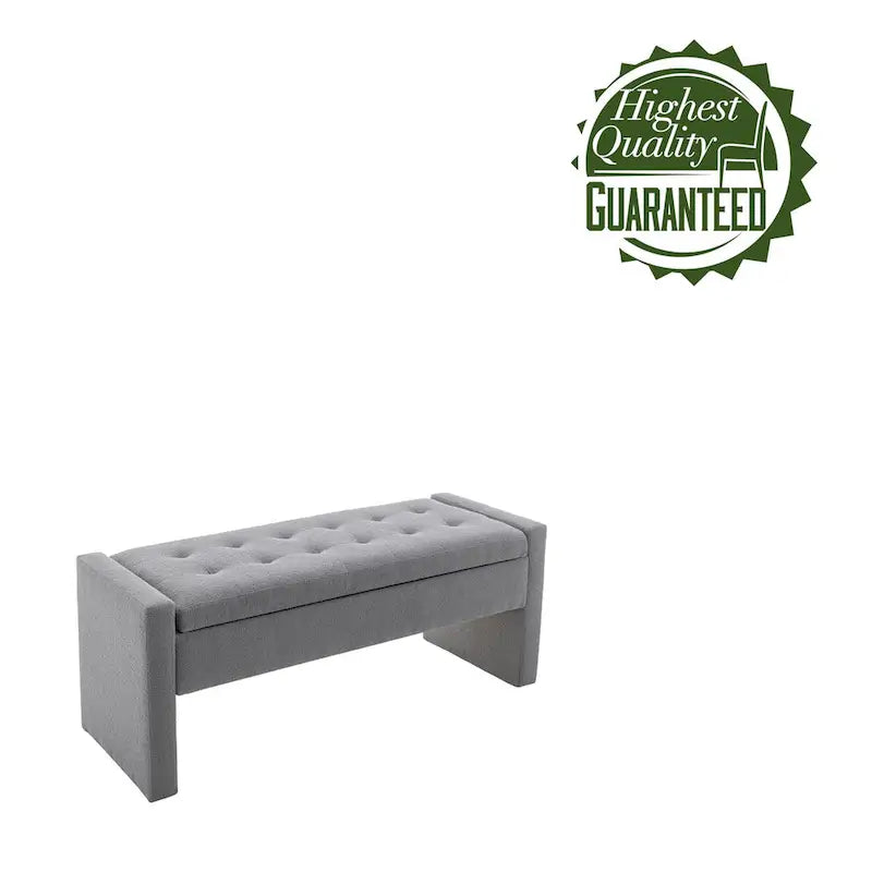 Banc de rangement rectangulaire rembourré en tissu bouclette avec couvercle à charnière